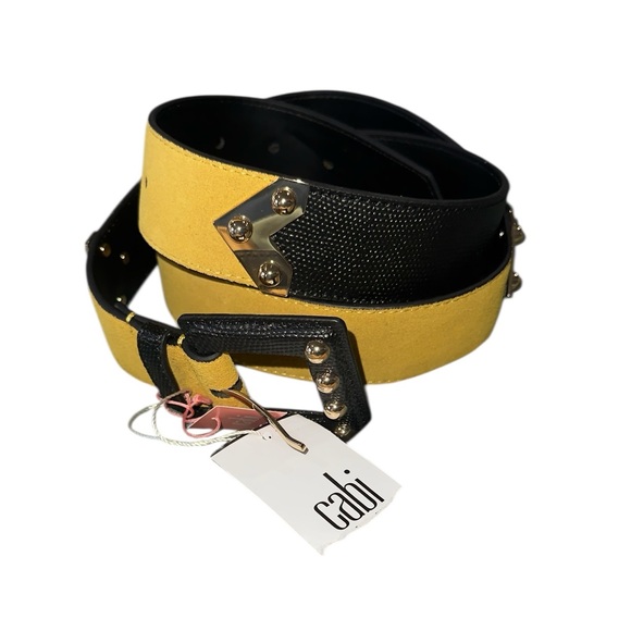 NWT $139 CAbi Ornament Belt Style #4593 Leather Suede Mustard Yellow main image 4